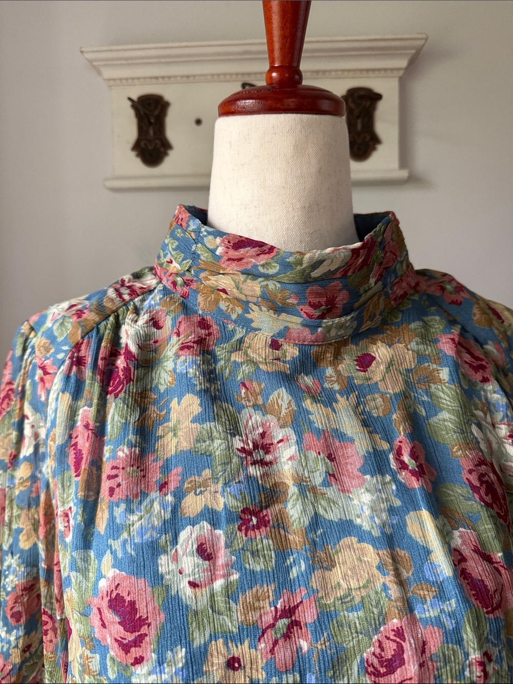 Sezane Margareth Dress Blue Floral High-Neck Tiered Mini Summer Boho 42/US10 - Picture 5 of 8